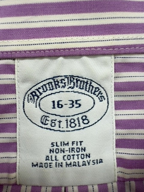 Brooks Brothers Men's Purple Striped Slim Fit Dress Shirt 16-35 French Cuff