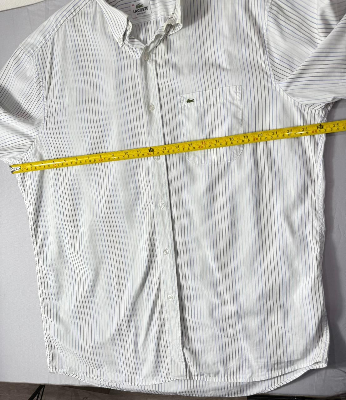 Lacoste Men's White Blue Striped Short Sleeve Button Down Shirt Size 44