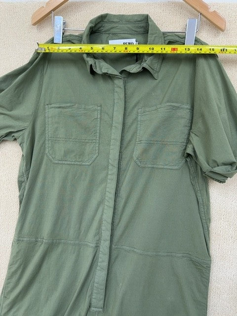 Reiko Green Worker Jumpsuit M Short Sleeve Cargo Pockets Cotton Spandex