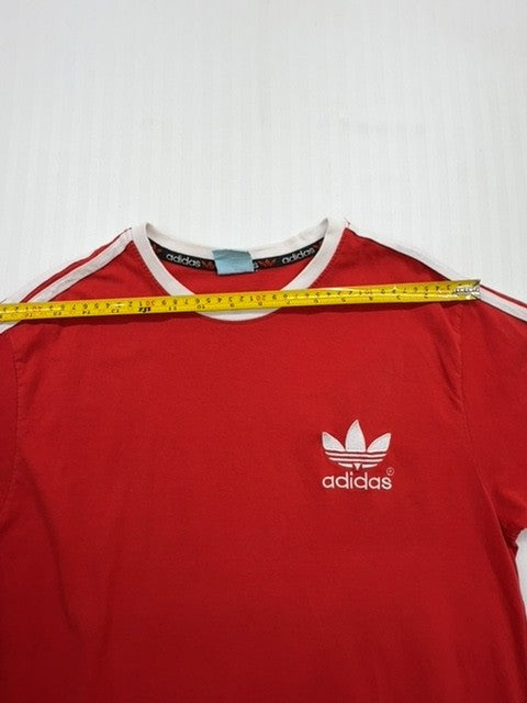 Adidas Kids L Red Sports Logo Stripe Trim Crew Neck T-Shirt Cotton