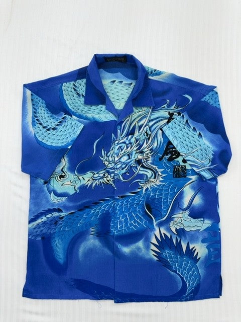 Vintage Brother Men's Blue Shirt – Size L, Gothic Y2K Dragon Brand, Graphic