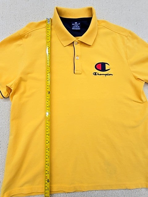 Champion Yellow Short Sleeve Polo Shirt Large Button Pocket Solid NWT