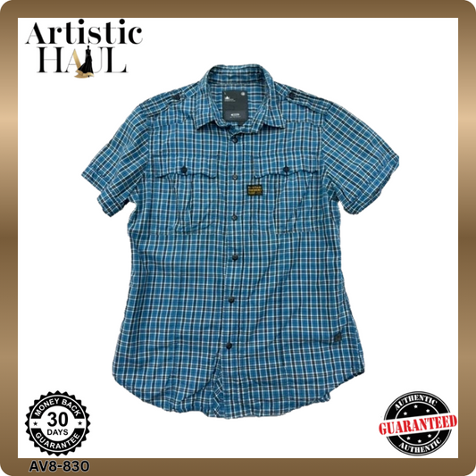 G-Star Raw Women's Blue Shirt – Size L, Checked, Short Sleeve