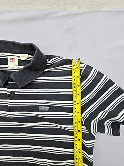 Levi's Men's Black White Striped Slim Fit Polo Shirt Size L Cotton