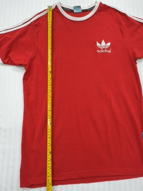 Adidas Kids L Red Sports Logo Stripe Trim Crew Neck T-Shirt Cotton