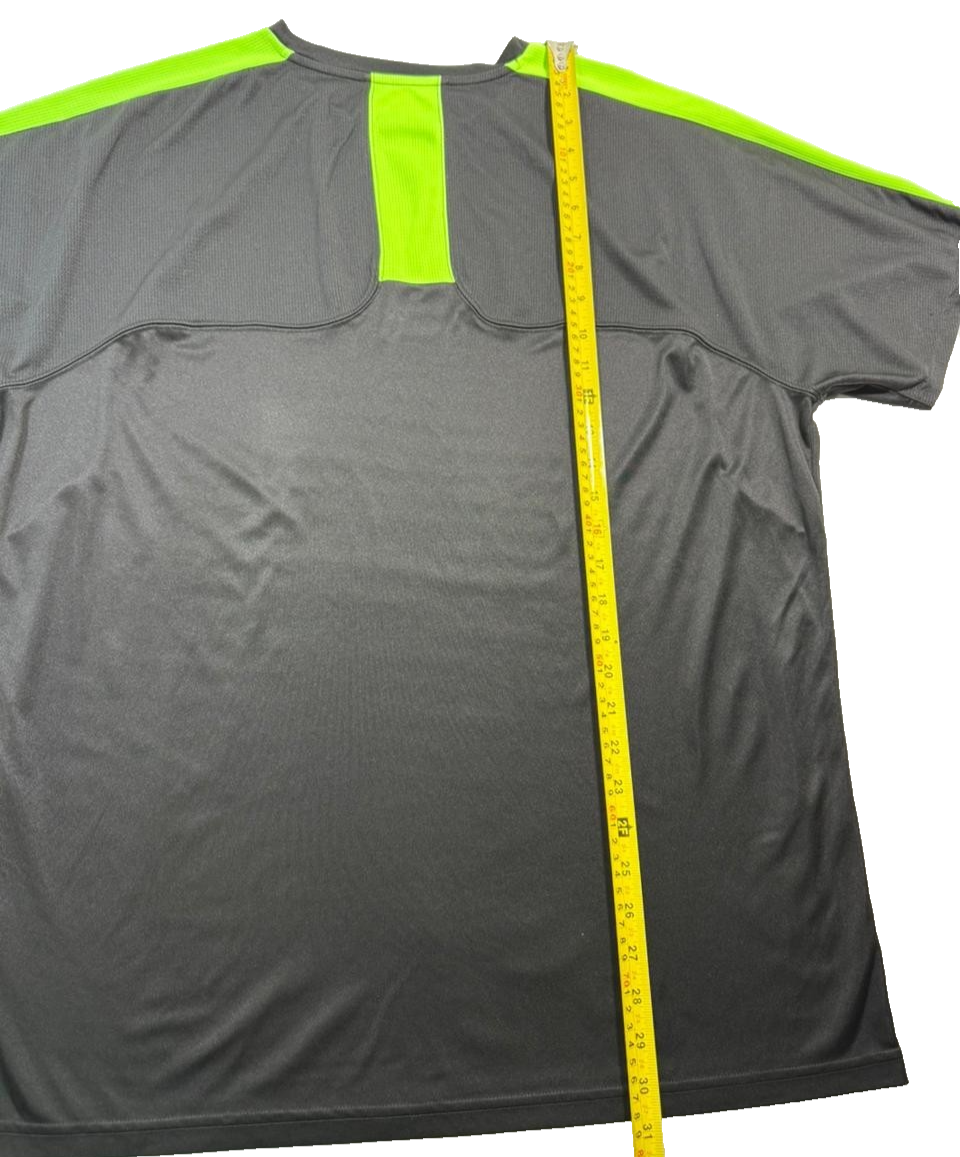 Puma Men's Black Neon Green Stripe Performance Training Soccer Polo-Shirt S/L