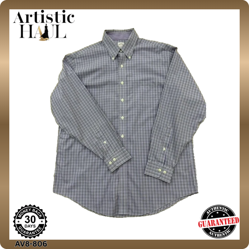 Brooks Brothers Purple Plaid Non-Iron L Long Sleeve Cotton Dress Shirt