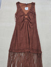 Melange x Kotn Rust Sleeveless Fringe Knit Dress L Women