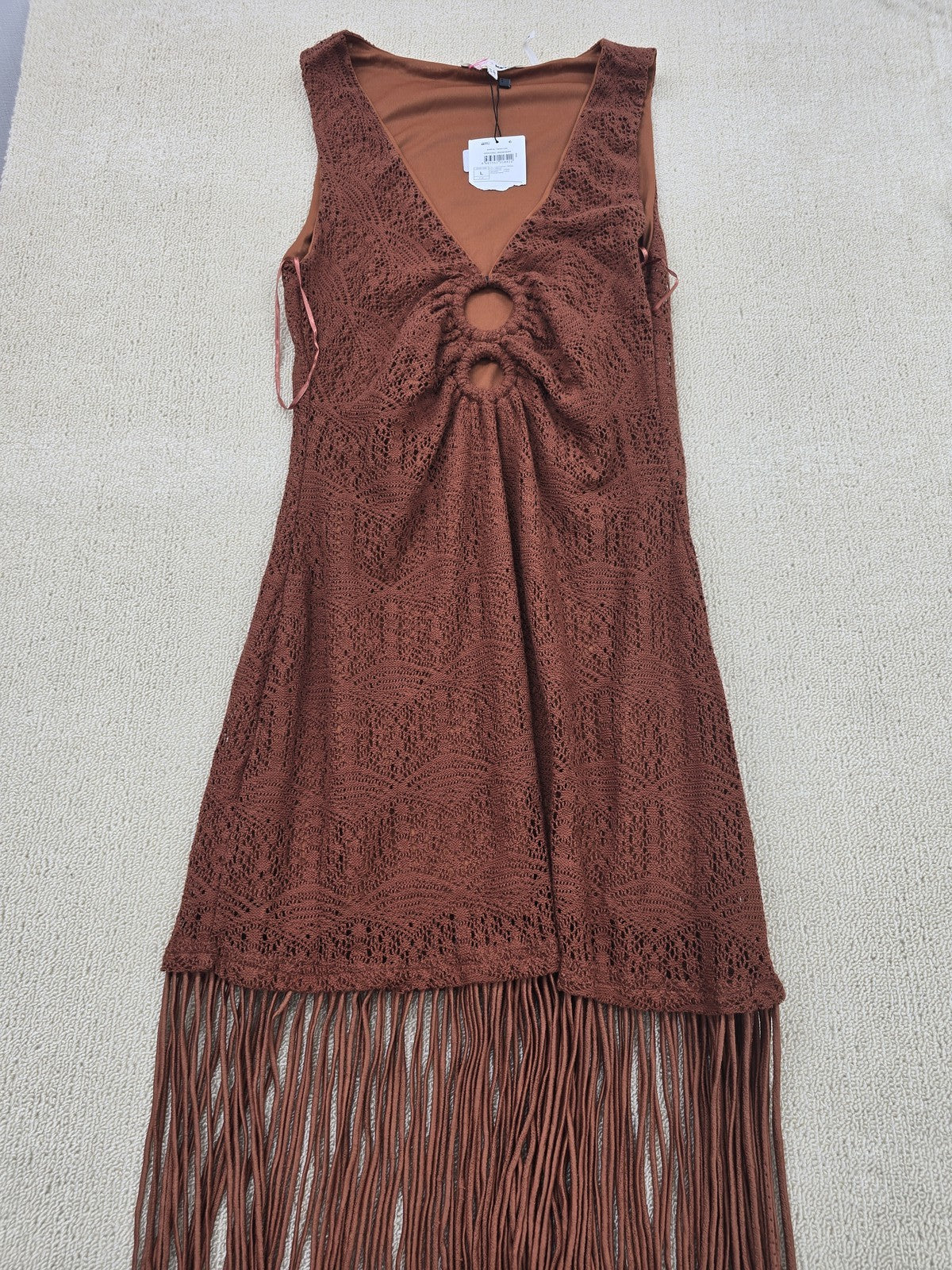 Melange x Kotn Rust Sleeveless Fringe Knit Dress L Women