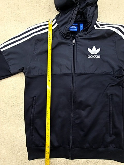 Adidas Originals Black Windbreaker Hooded Jacket Men's S Full Zip 3-Stripes
