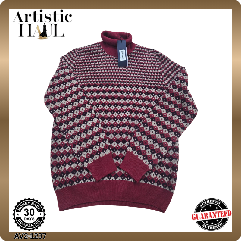 Harmont & Blaine Men's Burgundy Checkered Turtleneck Sweater Italy