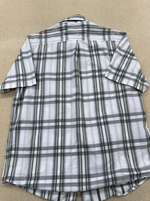 Wrangler Men's Grey Plaid Short Sleeve Western Snap Shirt L Cotton Blend