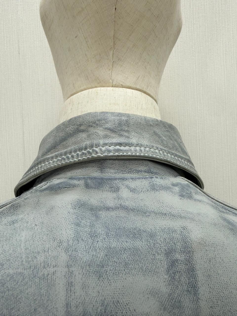 Men's Italian Sheepskin Genuine Leather Premium Soft Jacket Blue Coat Size Large
