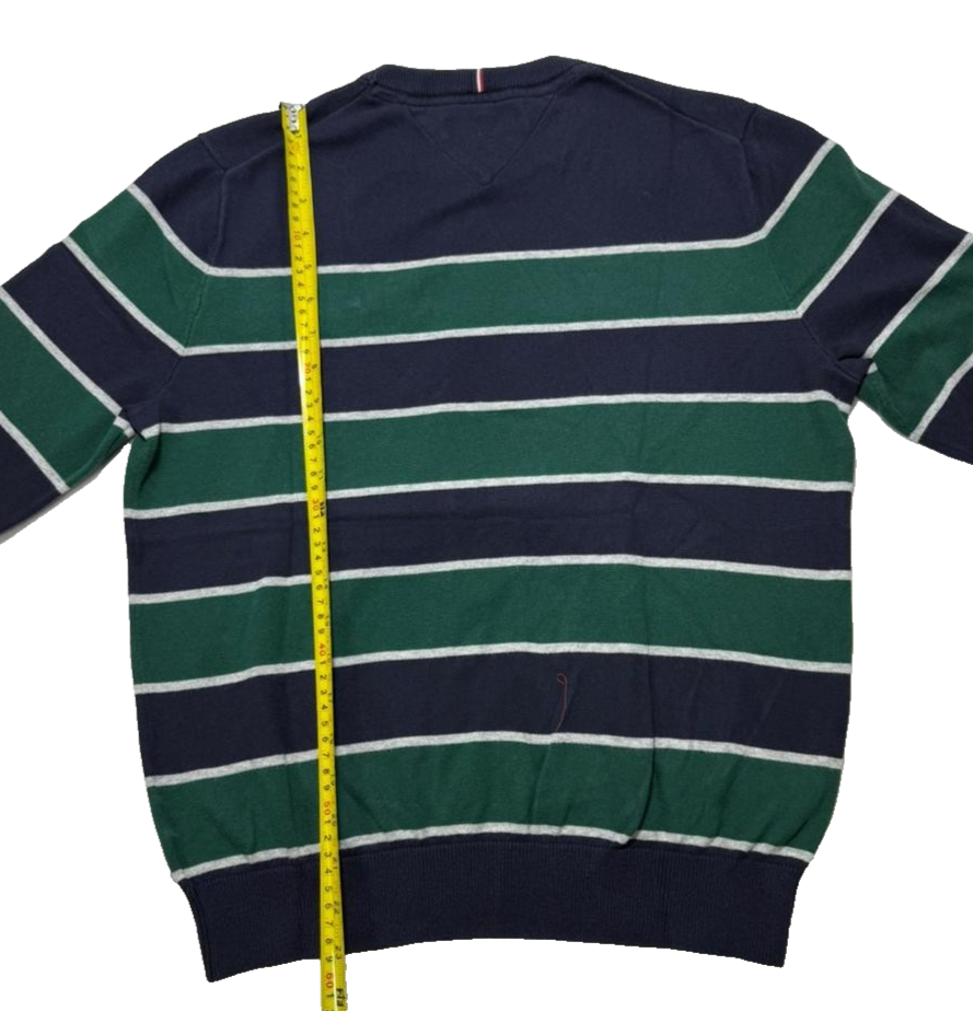 Tommy Hilfiger Mens Striped Crewneck Sweater Navy Green Size L