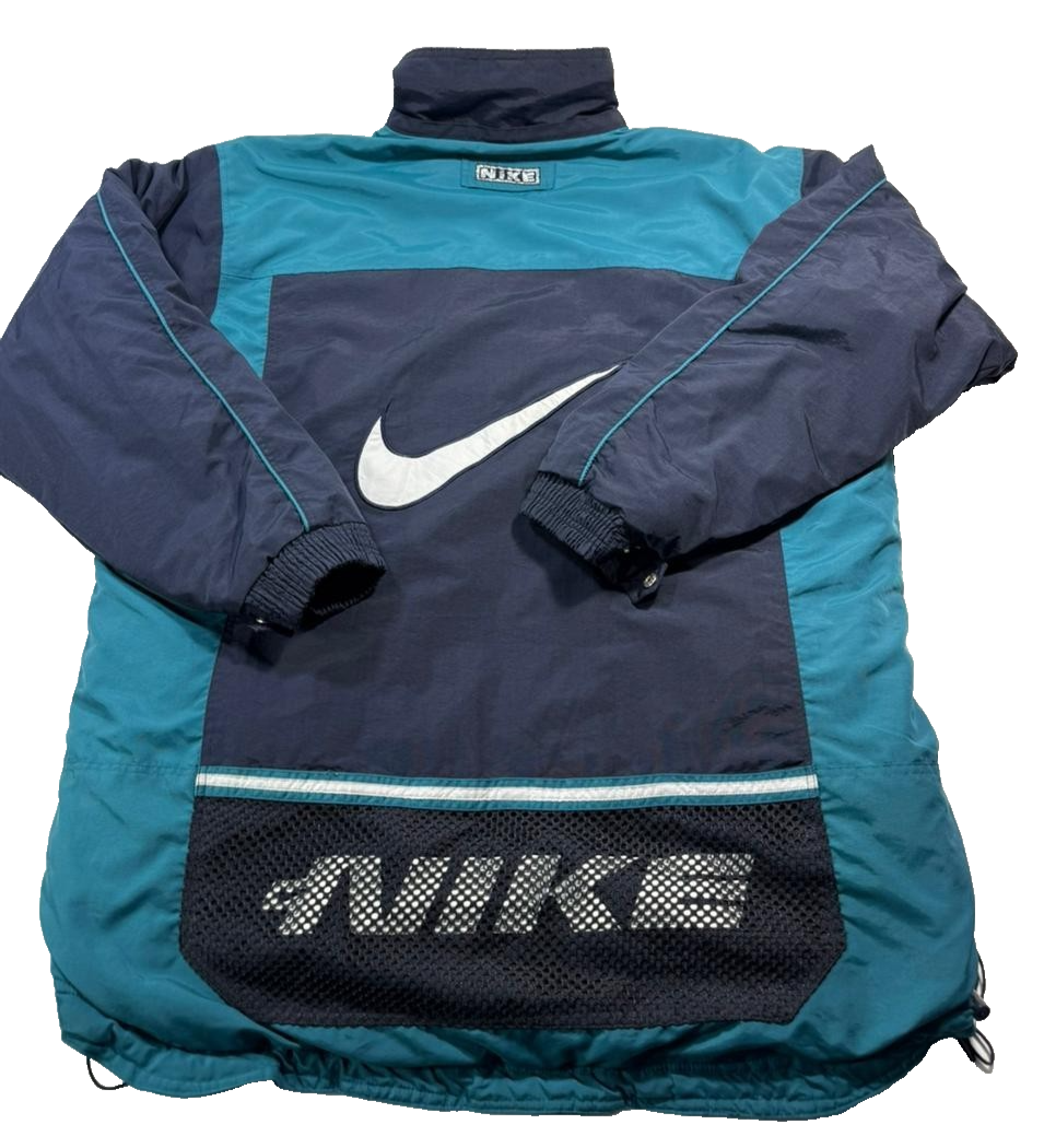 Nike Unisex Navy & Teal Vintage Windbreaker Jacket Big Swoosh Logo Mesh Back Xl