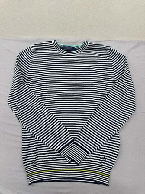 Trussardi Jeans Men's Navy White Striped Crewneck Cotton Sweater L Italy