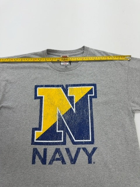 Bayside Men's Heather Grey Navy Graphic T-Shirt Size Large Made in USA