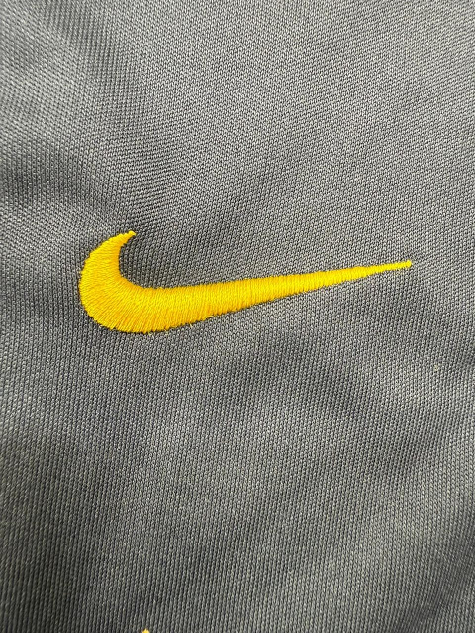 Nike Men's Black Color Block Athletic T-Shirt L Yellow Panels Swoosh