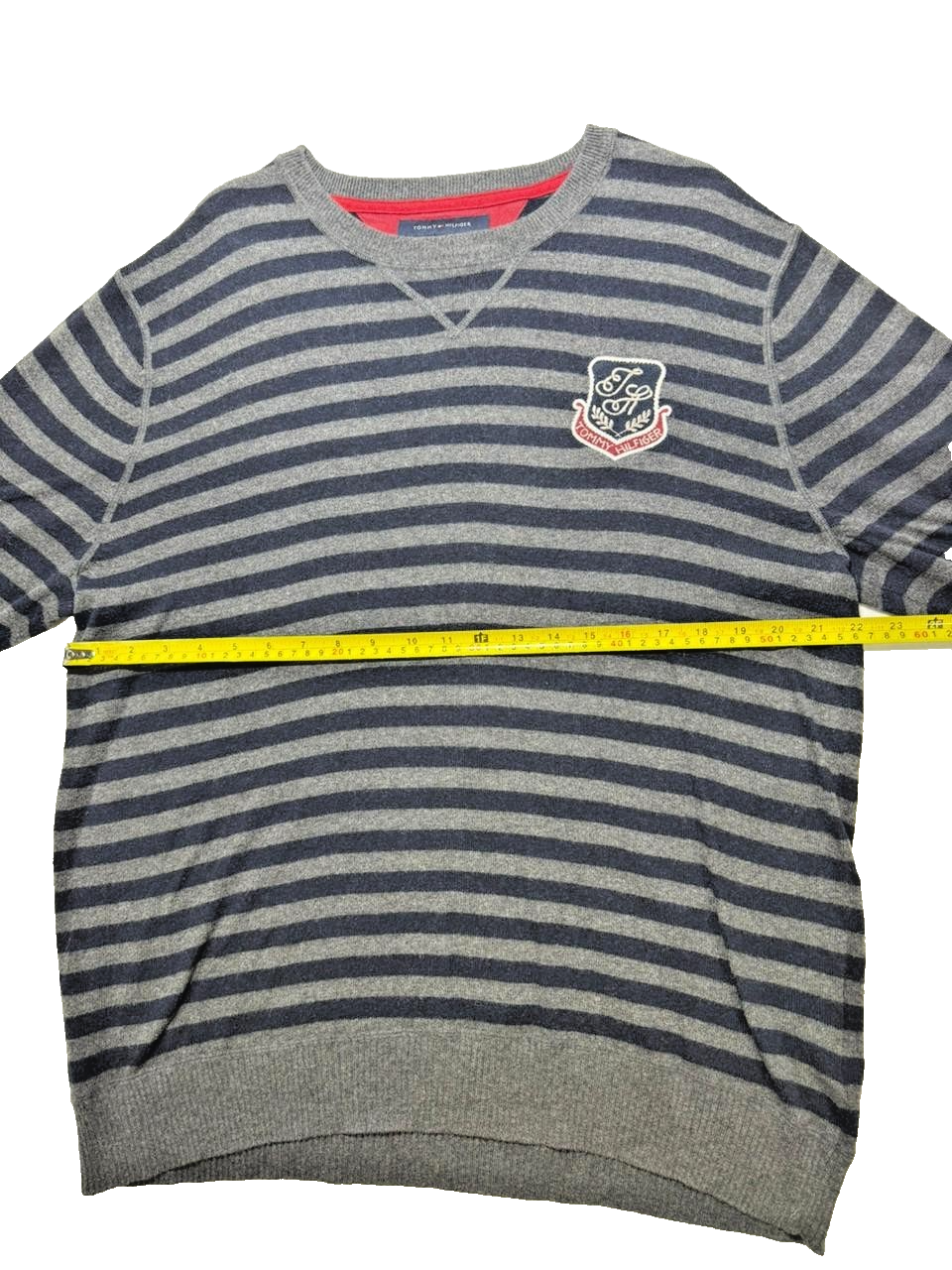Tommy Hilfiger Men Premium Cotton Wool Stripe Sweater XL Blue Grey
