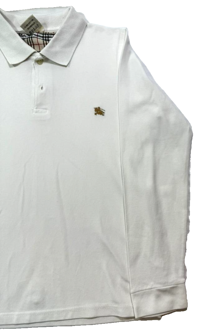 White Burberry Long-Sleeve Polo Shirt - Size M