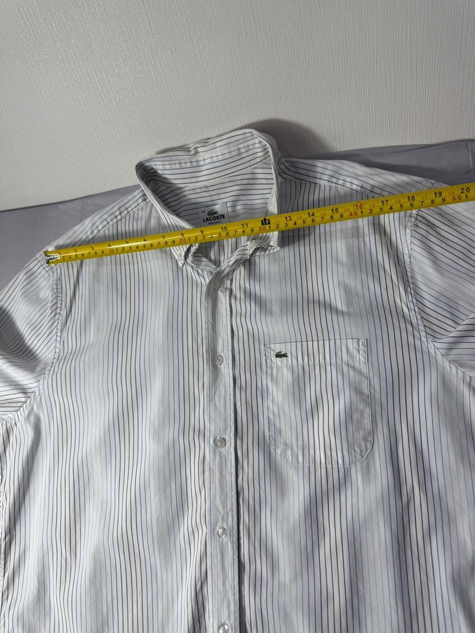 Lacoste Men's White Blue Striped Short Sleeve Button Down Shirt Size 44