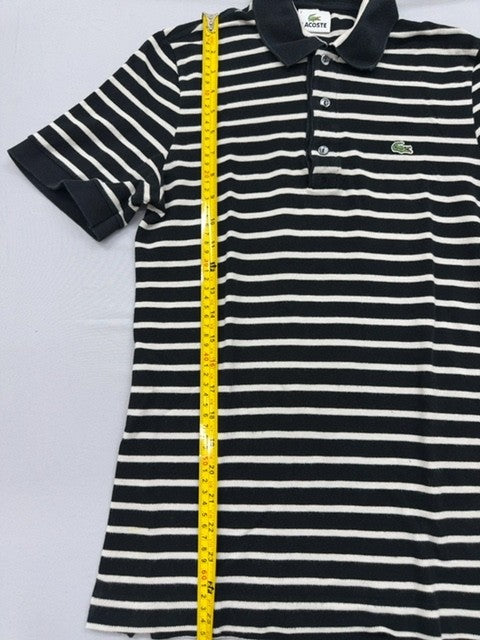 Lacoste Men's Black White Striped Short Sleeve Polo Shirt Regular