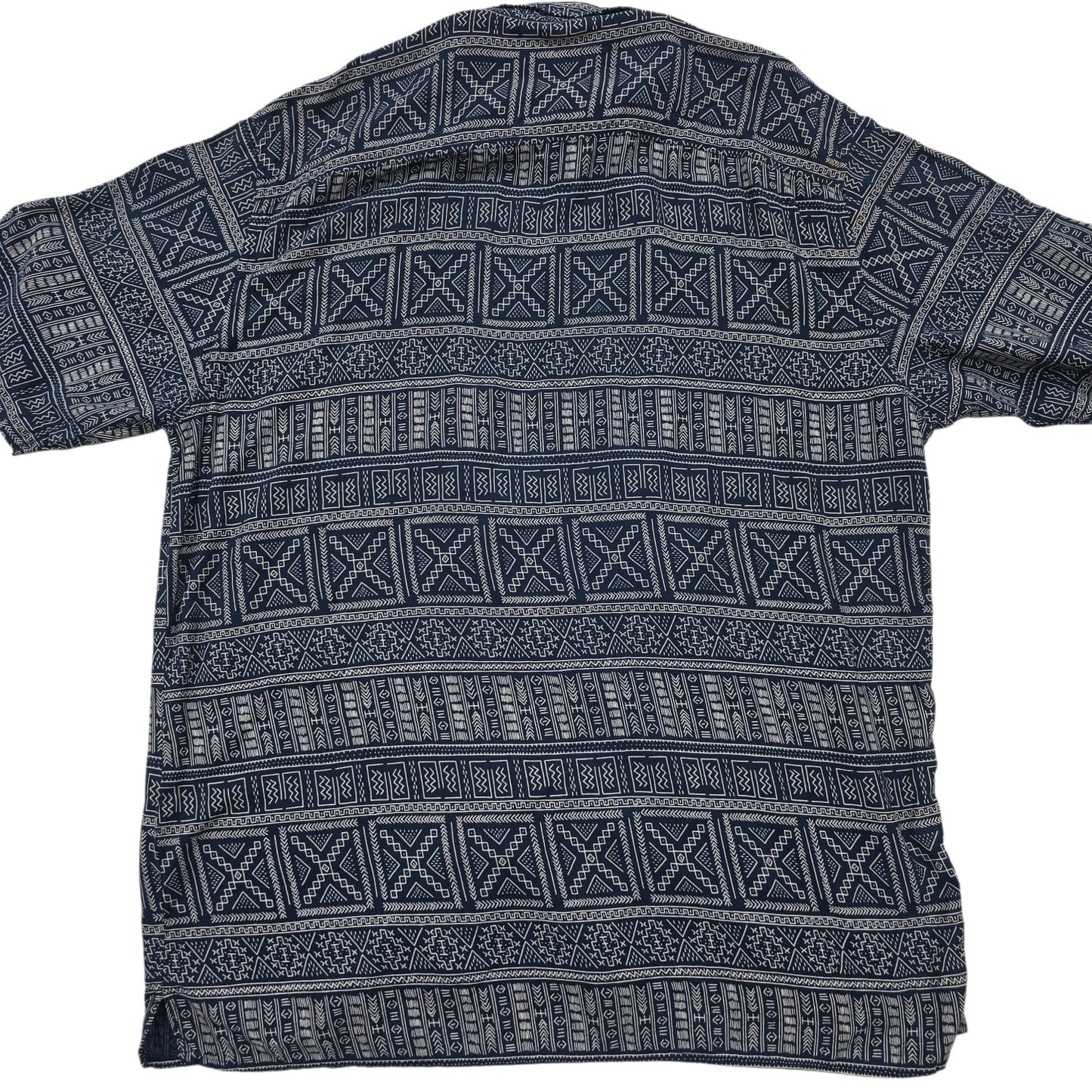 Bershka Men's Navy Geometric Embroidered Short Sleeve Shirt XL