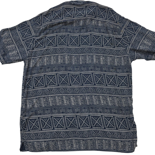 Bershka Men's Navy Geometric Embroidered Short Sleeve Shirt XL
