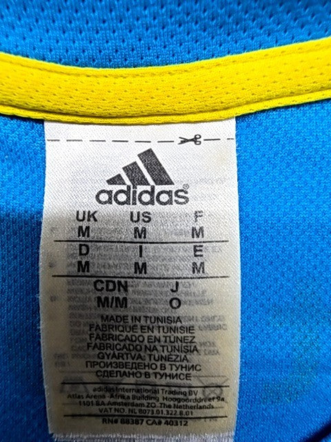 Adidas Women's Blue Running T-Shirt M Vintage 2014 Yellow Stripes