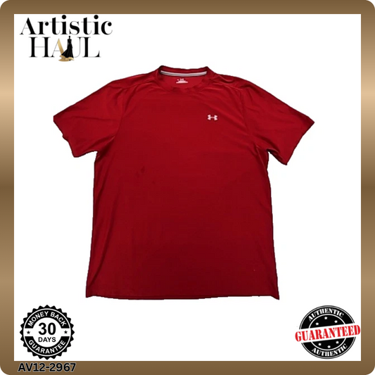 Under Armour Men's Red T-Shirt – Size L, Short Sleeve, Crew Neck