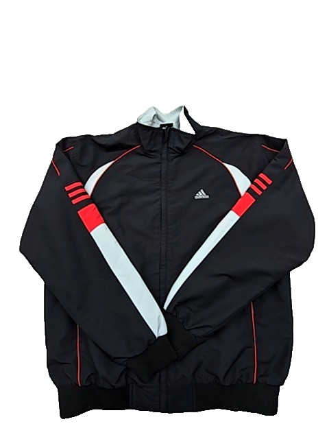 Adidas Men's Black Striped Cotton Track Jacket L Zip USA