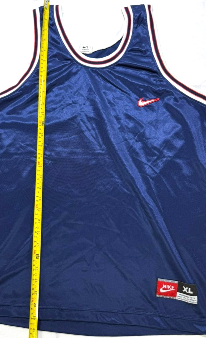 Vintage Nike Team Basketball Jersey In Dark Blue With White And Red Trim - XL