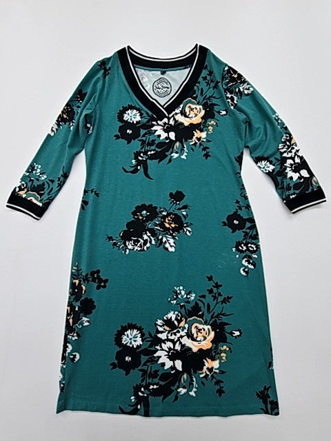 John Baner Women's Teal Floral Midi Dress Size 36/38 EU