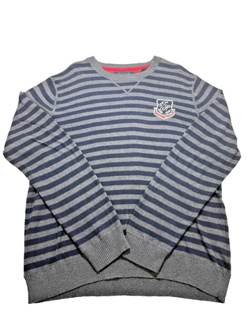 Tommy Hilfiger Men Premium Cotton Wool Stripe Sweater XL Blue Grey