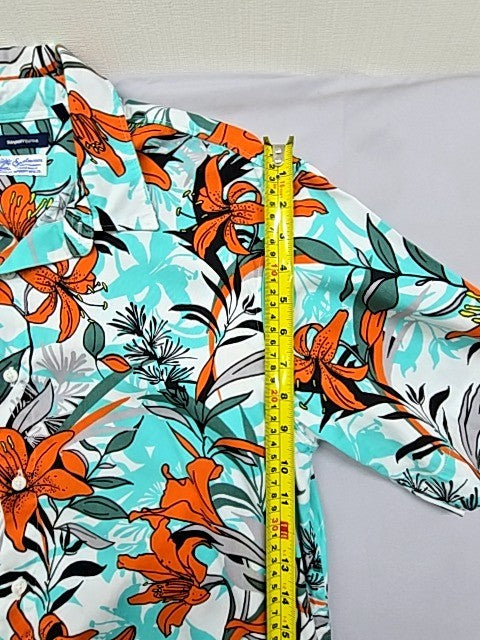 Superdry Men's Teal Orange Floral Hawaiian Shirt Size L Short Sleeve