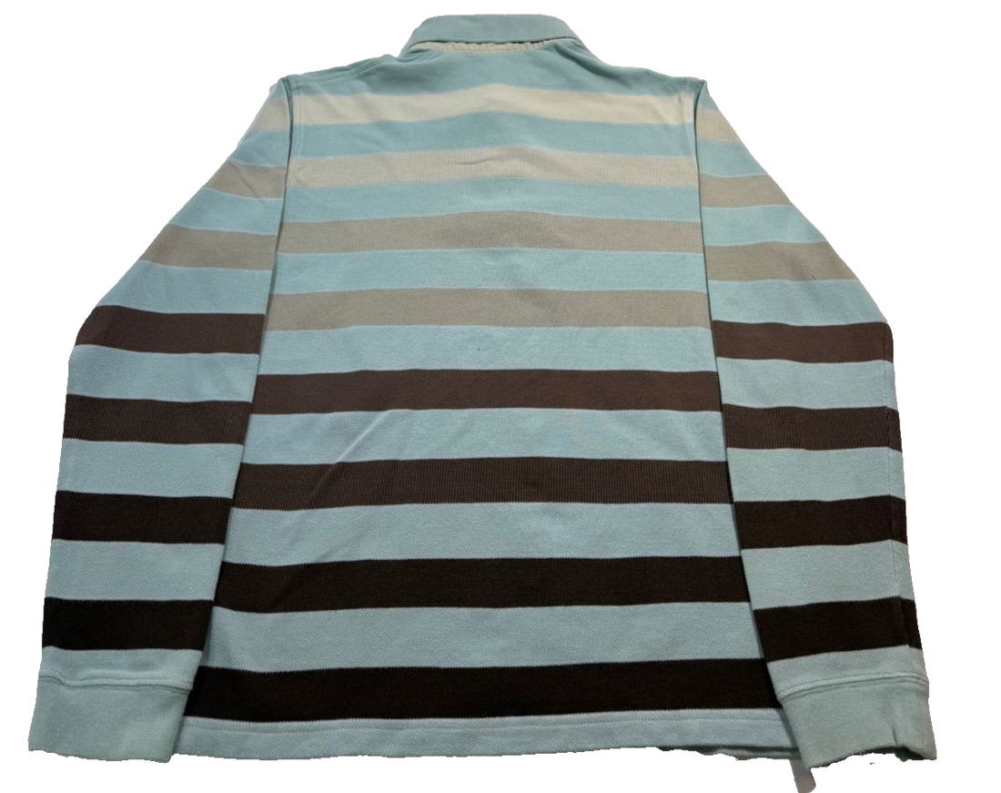 Lacoste Men�S Light Blue Striped Pique Polo Long Sleeve Size S