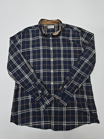 Barbour Men Blue Plaid Button-Down Shirt XL Classic Logo Patch BNWOT?