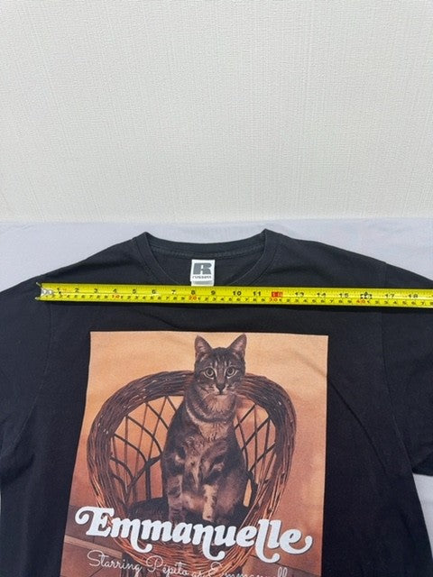 Russell Emmanuellelle Cat Black Cotton T-Shirt L Short Sleeve Crew Neck
