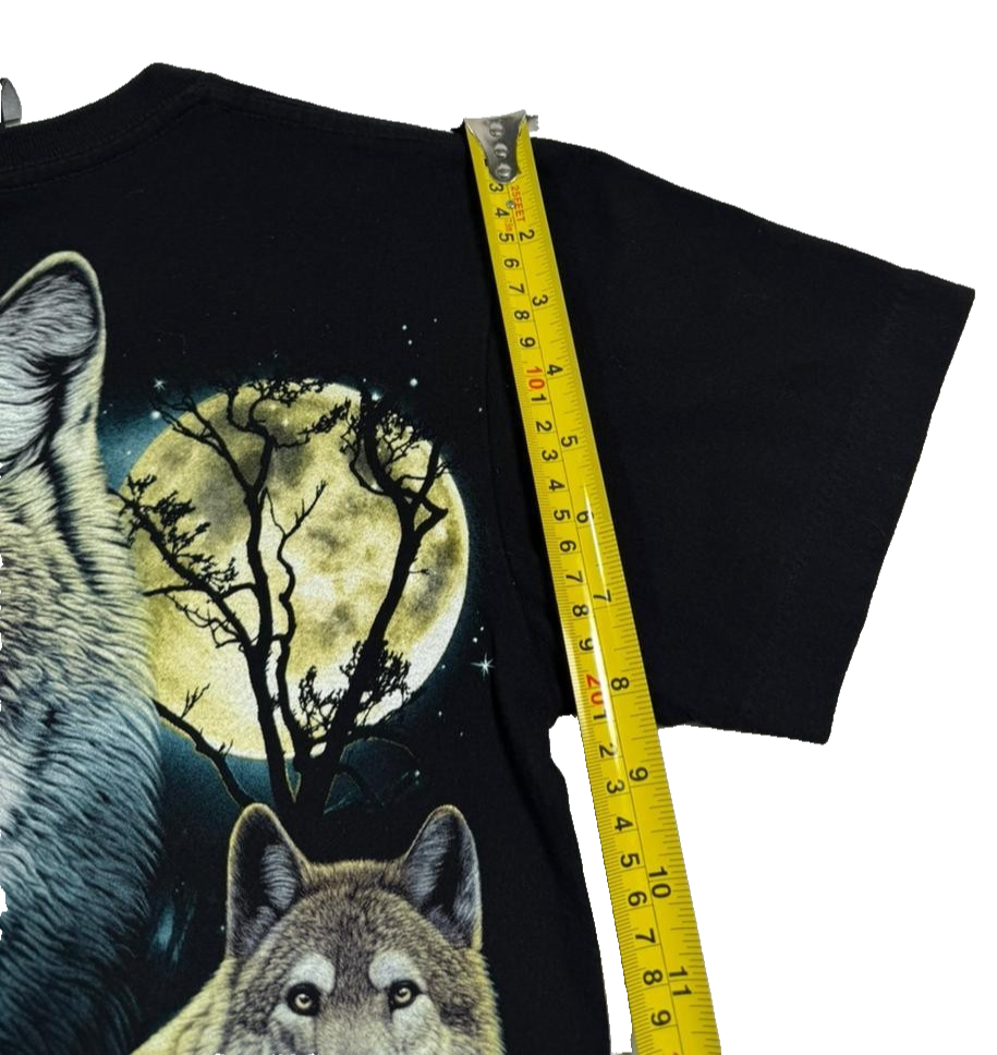 Black Wolf Graphic T-Shirt Moon Wildlife Nature Print Short Sleeve Size S