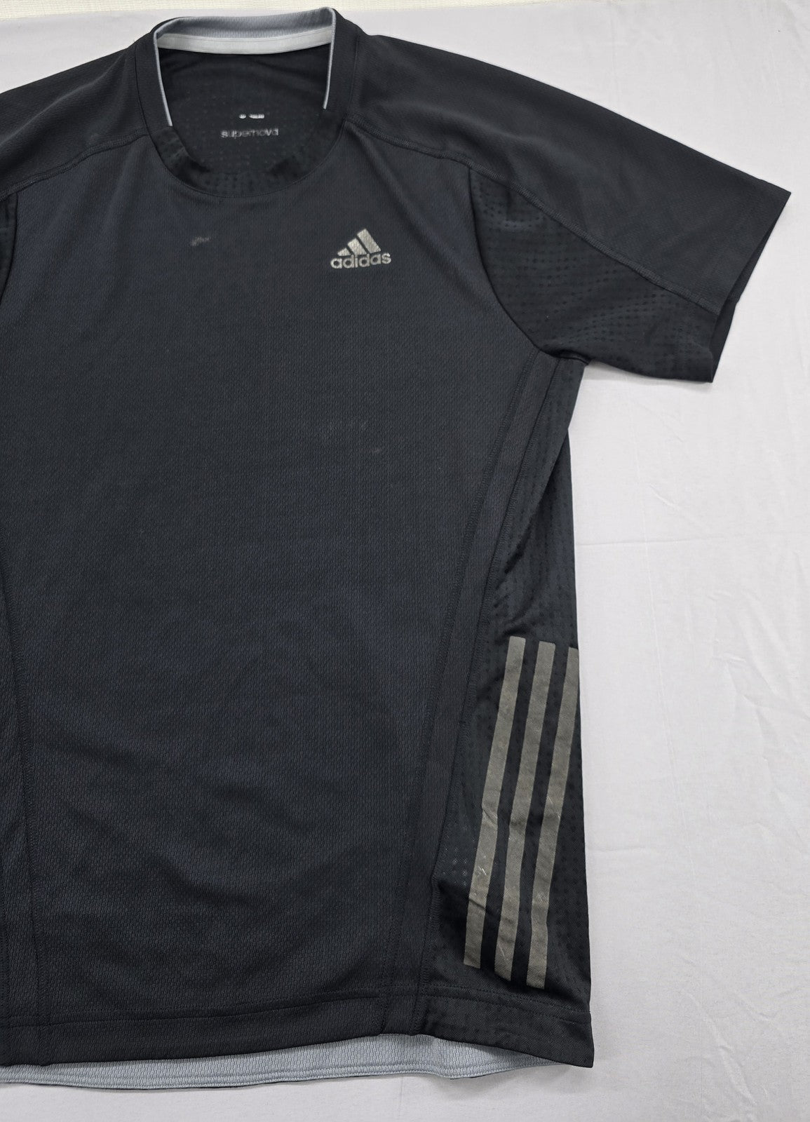 Adidas Men's XL Black Running T-Shirt Stripe Mesh Short Sleeve