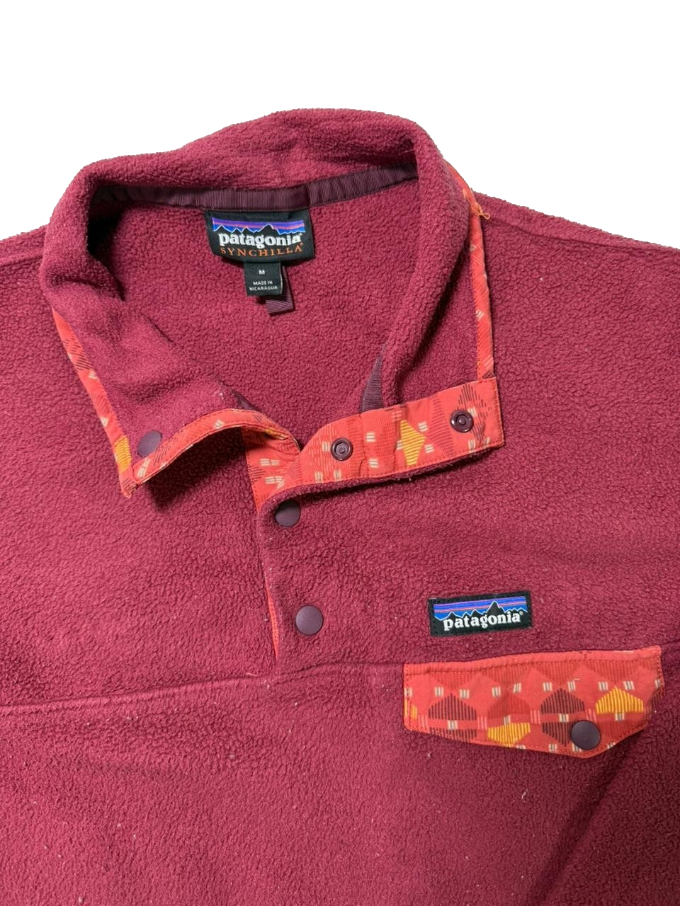 Patagonia Women's Large Synchilla Lightweight Snap-T Pullover Red Arrow Aztec