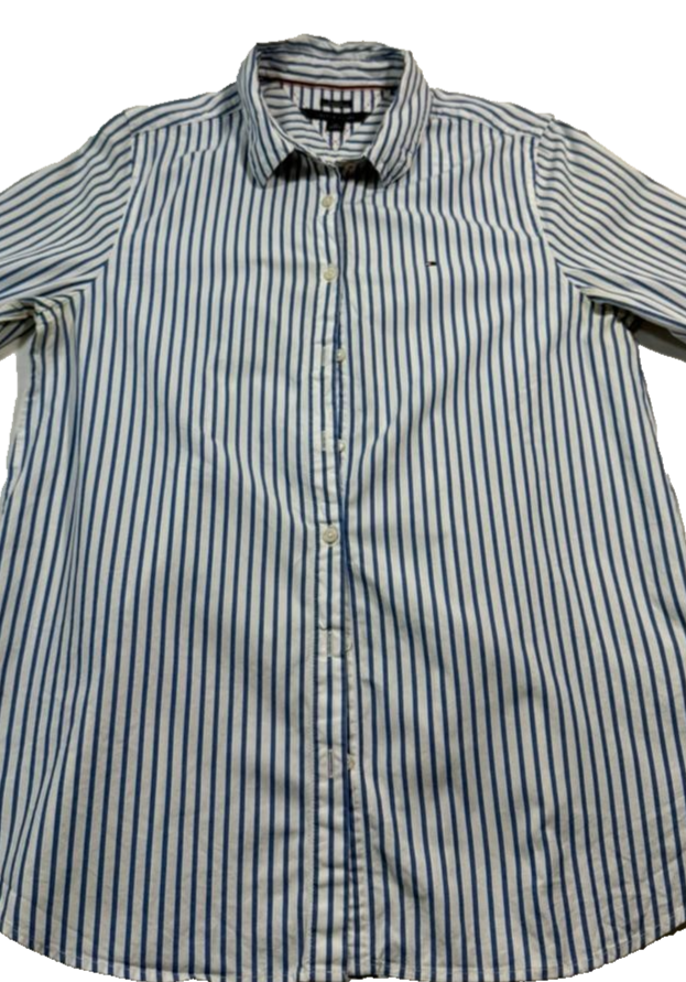 Tommy Hilfiger Women's Blue White Striped Relaxed Fit Button Down Shirt Size S