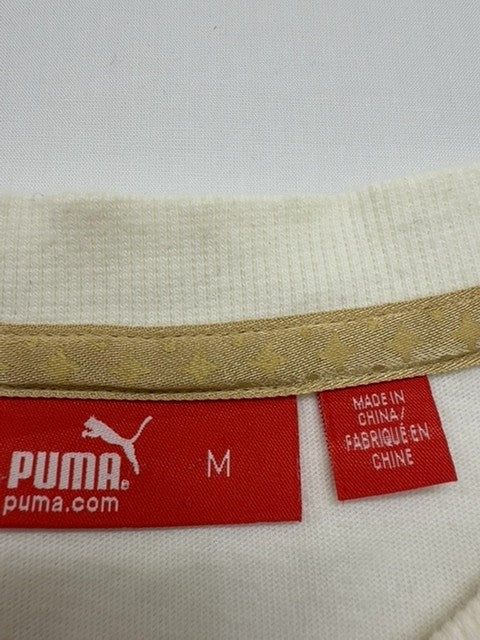 Puma Boys White Sports T-Shirt Size M Crew Neck Jersey Cotton Elastane