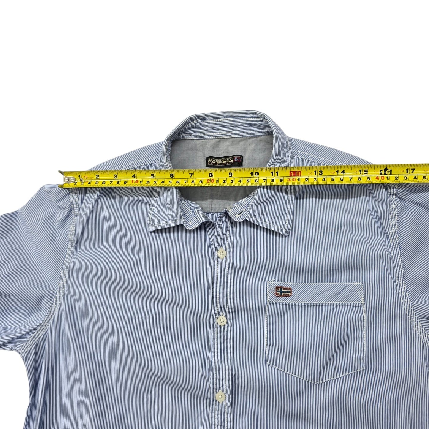 Napapijri Men's Blue White Pinstripe Cotton Shirt XL