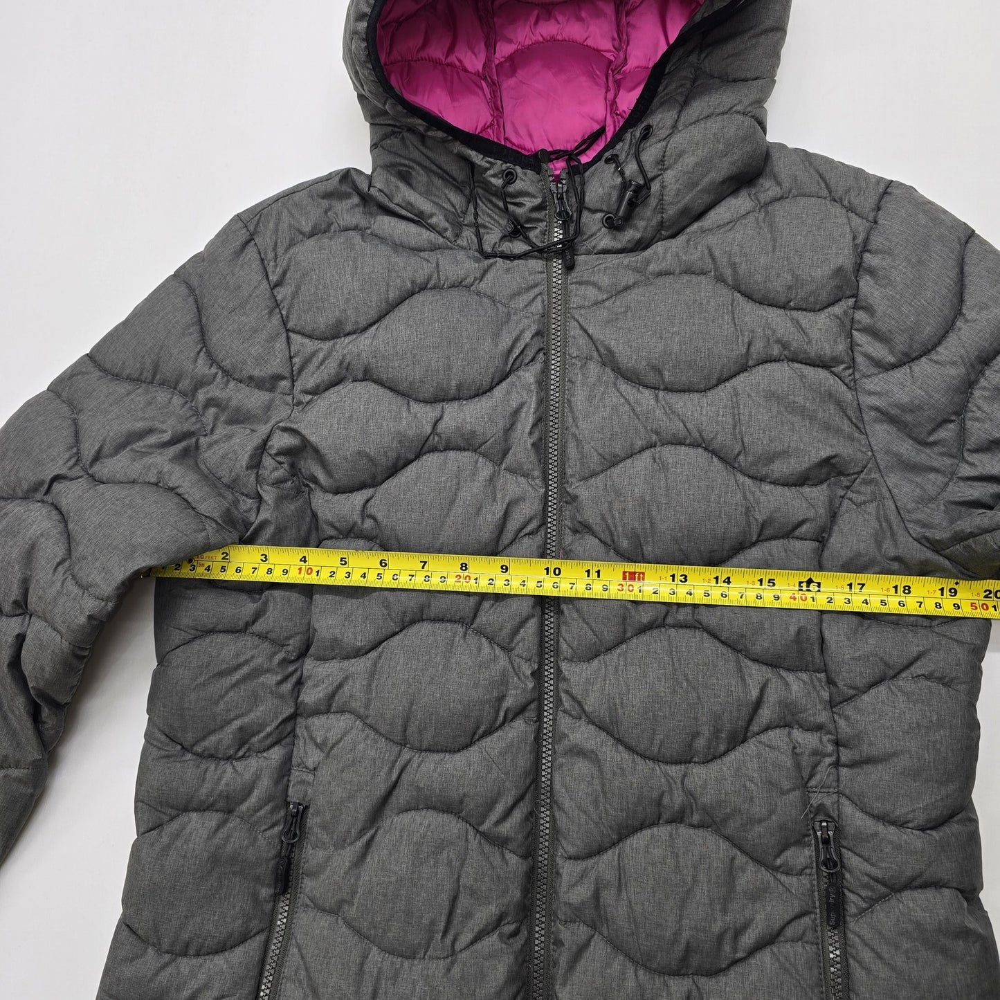 Superdry Boys Gray Puffer Jacket Hooded Quilted Full Zip Size M Midweight