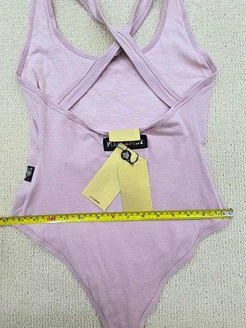 Plein Sport Women's Lavender Bodysuit S Cross-Back Cotton S