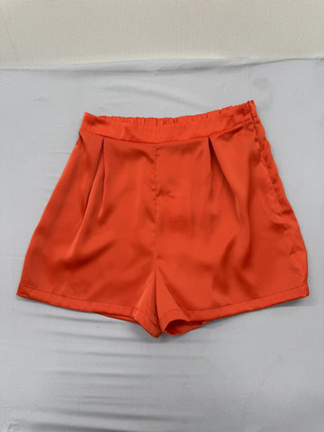 Sinsay Orange Pleated Woven Shorts Women Size L Elasticated Waist