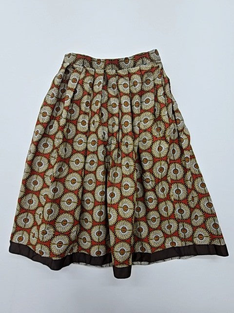 Calliope Women's Floral Cream A-Line Pleated Skirt Size S Vintage