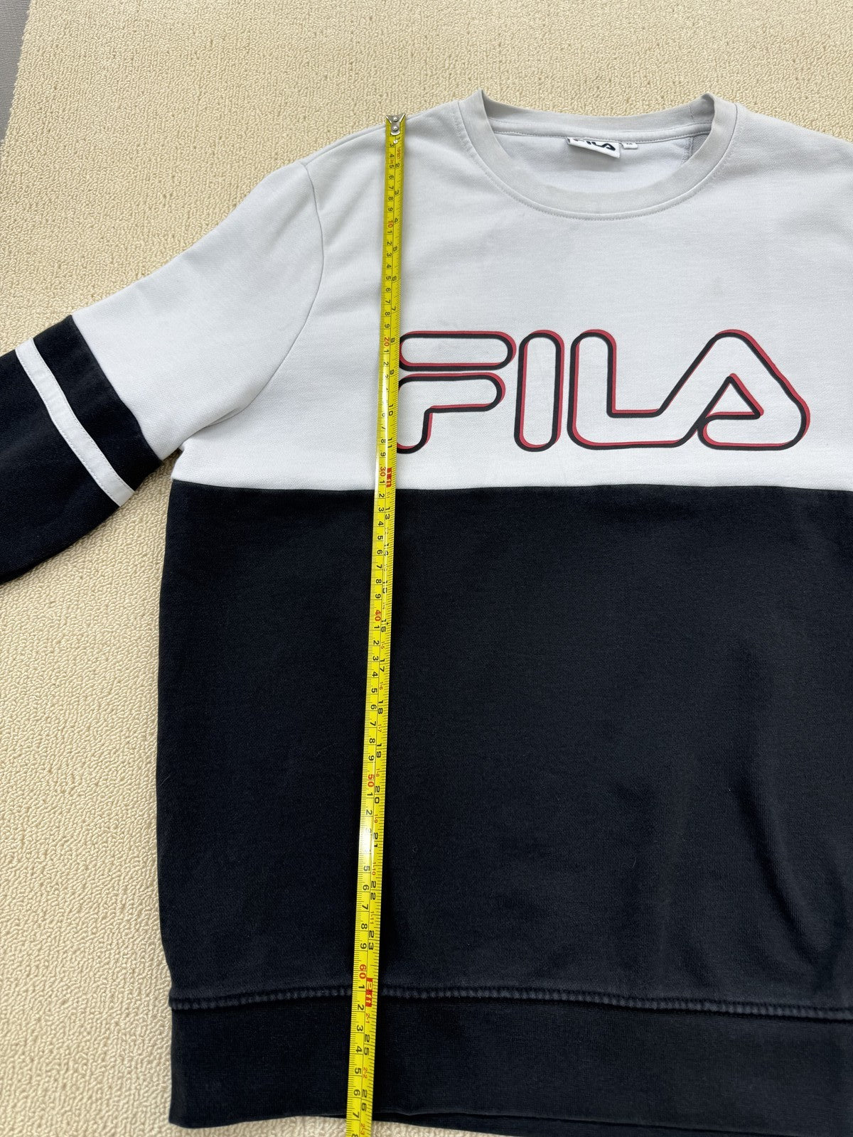 Fila Men's Black White Crewneck Pullover Sweatshirt Color Block Logo
