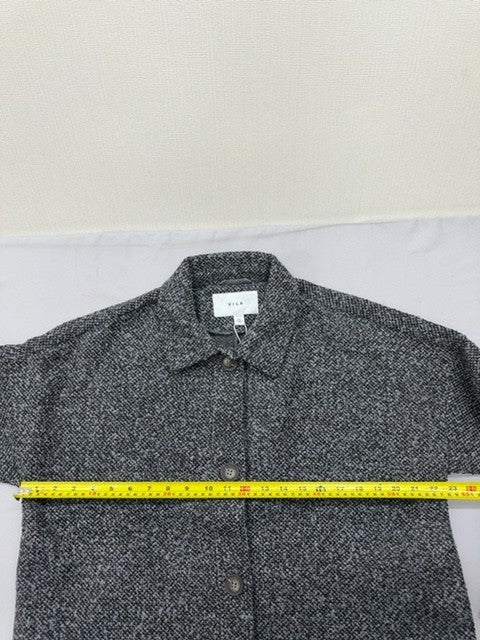Vila Grey Melange Button Jacket Women Short Boxy Long Sleeve
